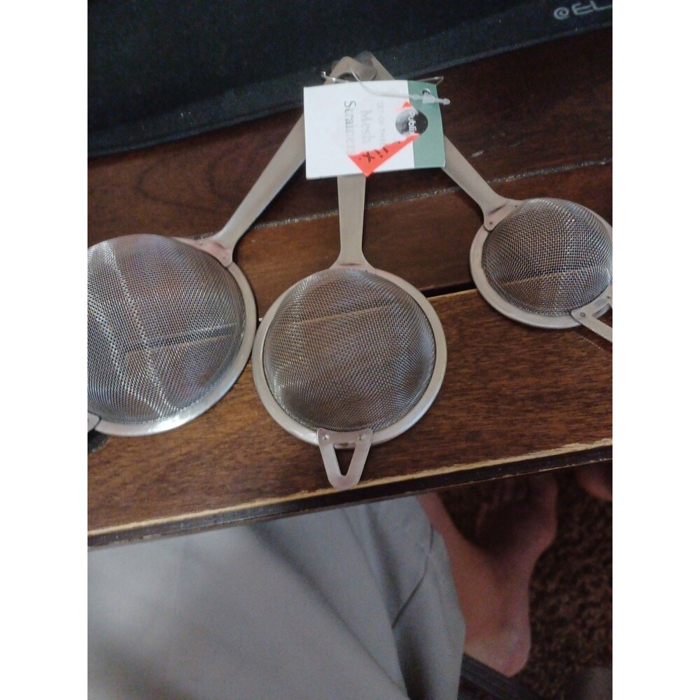 3 Piece Stainless Steel Fine Mesh Strainer Set Small Medium Large New With Tags